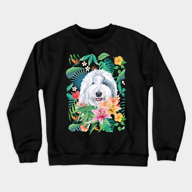 Tropical Old English Sheepdog Crewneck Sweatshirt by LulululuPainting